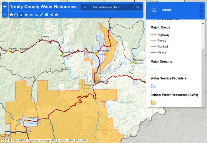 topographical map of Trinity County Water Resources